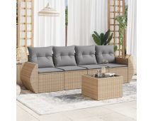 vidaXL 5 Piece Garden Sofa Set with Cushions Beige Poly Rattan