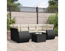 vidaXL 7 Piece Garden Sofa Set with Cushions Black Poly Rattan