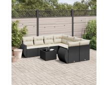 vidaXL 9 Piece Garden Sofa Set with Cushions Black Poly Rattan