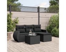 vidaXL 5 Piece Garden Sofa Set with Cushions Black Poly Rattan