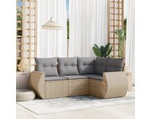 vidaXL 4 Piece Garden Sofa Set with Cushions Beige Poly Rattan