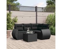 vidaXL 5 Piece Garden Sofa Set with Cushions Black Poly Rattan