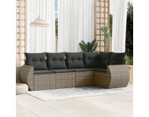 vidaXL 5 Piece Garden Sofa Set with Cushions Grey Poly Rattan