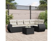 vidaXL 6 Piece Garden Sofa Set with Cushions Black Poly Rattan