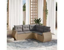 vidaXL 5 Piece Garden Sofa Set with Cushions Beige Poly Rattan