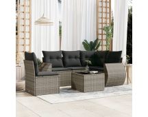 vidaXL 6 Piece Garden Sofa Set with Cushions Grey Poly Rattan