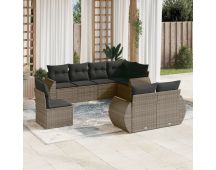 vidaXL 8 Piece Garden Sofa Set with Cushions Grey Poly Rattan