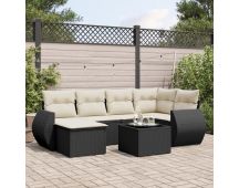 vidaXL 7 Piece Garden Sofa Set with Cushions Black Poly Rattan