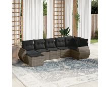 vidaXL 7 Piece Garden Sofa Set with Cushions Grey Poly Rattan