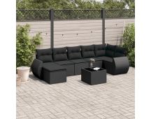 vidaXL 8 Piece Garden Sofa Set with Cushions Black Poly Rattan