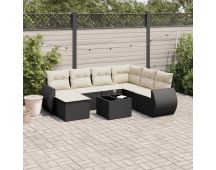 vidaXL 8 Piece Garden Sofa Set with Cushions Black Poly Rattan