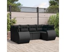 vidaXL 6 Piece Garden Sofa Set with Cushions Black Poly Rattan