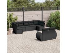 vidaXL 9 Piece Garden Sofa Set with Cushions Black Poly Rattan