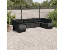 vidaXL 10 Piece Garden Sofa Set with Cushions Black Poly Rattan