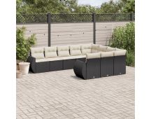 vidaXL 10 Piece Garden Sofa Set with Cushions Black Poly Rattan