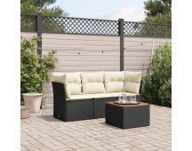 vidaXL 4 Piece Garden Sofa Set with Cushions Black Poly Rattan