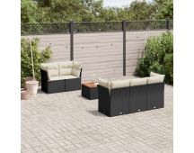 vidaXL 6 Piece Garden Sofa Set with Cushions Black Poly Rattan