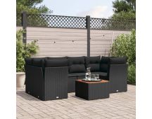 vidaXL 7 Piece Garden Sofa Set with Cushions Black Poly Rattan