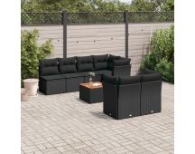 vidaXL 8 Piece Garden Sofa Set with Cushions Black Poly Rattan