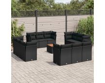 vidaXL 13 Piece Garden Sofa Set with Cushions Black Poly Rattan