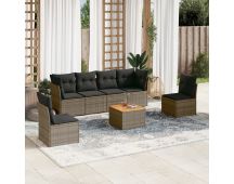 vidaXL 7 Piece Garden Sofa Set with Cushions Grey Poly Rattan