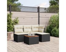 vidaXL 5 Piece Garden Sofa Set with Cushions Black Poly Rattan