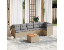 vidaXL 7 Piece Garden Sofa Set with Cushions Mix Beige Poly Rattan