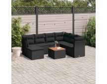 vidaXL 8 Piece Garden Sofa Set with Cushions Black Poly Rattan