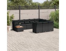 vidaXL 11 Piece Garden Sofa Set with Cushions Black Poly Rattan