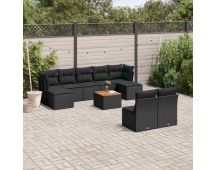 vidaXL 10 Piece Garden Sofa Set with Cushions Black Poly Rattan