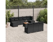 vidaXL 11 Piece Garden Sofa Set with Cushions Black Poly Rattan