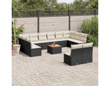 vidaXL 13 Piece Garden Sofa Set with Cushions Black Poly Rattan