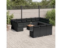 vidaXL 14 Piece Garden Sofa Set with Cushions Black Poly Rattan