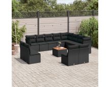 vidaXL 13 Piece Garden Sofa Set with Cushions Black Poly Rattan