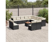 vidaXL 14 Piece Garden Sofa Set with Cushions Black Poly Rattan