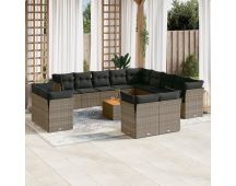 vidaXL 14 Piece Garden Sofa Set with Cushions Grey Poly Rattan