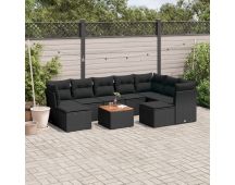 vidaXL 10 Piece Garden Sofa Set with Cushions Black Poly Rattan