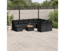 vidaXL 11 Piece Garden Sofa Set with Cushions Black Poly Rattan