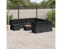 vidaXL 13 Piece Garden Sofa Set with Cushions Black Poly Rattan