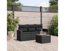 vidaXL 4 Piece Garden Sofa Set with Cushions Black Poly Rattan