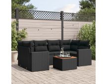 vidaXL 7 Piece Garden Sofa Set with Cushions Black Poly Rattan