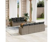 vidaXL 8 Piece Garden Sofa Set with Cushions Grey Poly Rattan