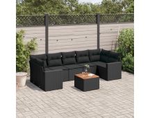 vidaXL 8 Piece Garden Sofa Set with Cushions Black Poly Rattan