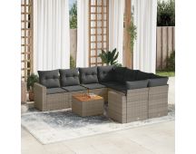 vidaXL 9 Piece Garden Sofa Set with Cushions Grey Poly Rattan