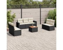 vidaXL 8 Piece Garden Sofa Set with Cushions Black Poly Rattan