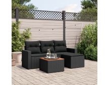 vidaXL 5 Piece Garden Sofa Set with Cushions Black Poly Rattan