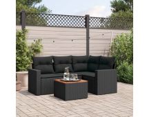 vidaXL 5 Piece Garden Sofa Set with Cushions Black Poly Rattan