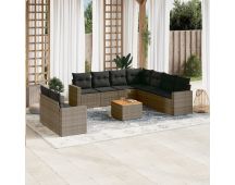 vidaXL 10 Piece Garden Sofa Set with Cushions Grey Poly Rattan