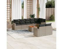 vidaXL 9 Piece Garden Sofa Set with Cushions Grey Poly Rattan