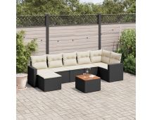 vidaXL 8 Piece Garden Sofa Set with Cushions Black Poly Rattan